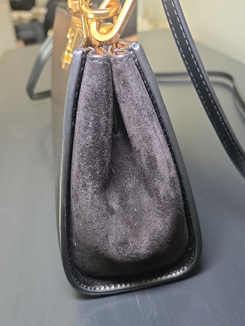 Tory Burch Mini Eleanor Satchel Bag Black Gold Toned Hardware Elegant Purse